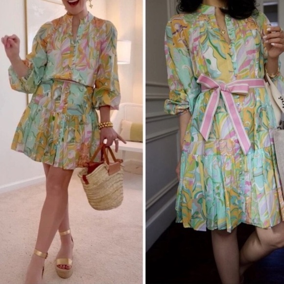 ANTONIO MELANI Brynn Pastel Paisley Print Ribbon Belted Dress - Picture 7 of 10